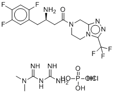 Imidodicarbonimidic diamide,N,N-dimethyl-,hydrochloride(11),mixt,with(3R)-3-amino-1-(5,6-dihydro-3-(trifluoromethyl)-1,2,4-triazolo(4,3-a)pyrazin-7(8H)-yl)-4-(2,4,5-trifluorophenyl)-1-butanone phosphate(11)ͼƬ