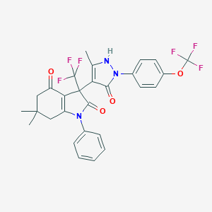 6,6-Dimethyl-3-(5-methyl-3-oxo-2-(4-(trifluoromethoxy)phenyl)-2,3-dihydro-1H-pyrzol-4-yl)-1-phenyl-3-(trifluoromethyl)-6,7-dihydro-1H-indole-2,4(3H,5H)-dioneͼƬ