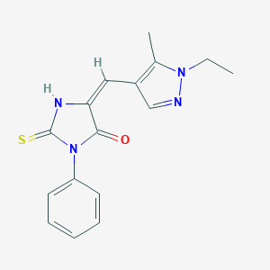 5-[(1-Ethyl-5-methyl-1H-pyrazol-4-yl)methylene]-2-mercapto-3-phenyl-3,5-dihydro-4H-imidazol-4-oneͼƬ