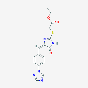 Ethyl 2-[(5-oxo-4-{(E)-[4-(1H-1,2,4-triazol-1-yl)phenyl]methylidene}-4,5-dihydro-1H-imidazol-2-yl)sulfanyl]acetateͼƬ