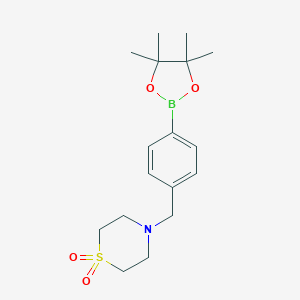 4-(4-(4,4,5,5-Tetramethyl-1,3,2-dioxaborolan-2-yl)benzyl)thiomorpholine 1,1-DioxideͼƬ