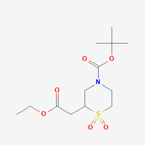 tert-Butyl 2-(2-ethoxy-2-oxoethyl)thiomorpholine-4-carboxylate 1,1-dioxideͼƬ