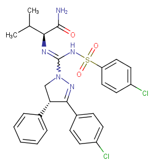 (S)-2-((R)-3-(4-chlorophenyl)-N'-((4-chlorophenyl)sulfonyl)-4-phenyl-4,5-dihydro-1H-pyrazole-1-carboximidamido)-3-methylbutanamideͼƬ