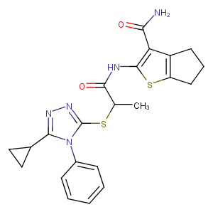 2-{2-[(5-cyclopropyl-4-phenyl-4H-1,2,4-triazol-3-yl)sulfanyl]propanamido}-4H,5H,6H-cyclopenta[b]thiophene-3-carboxamideͼƬ