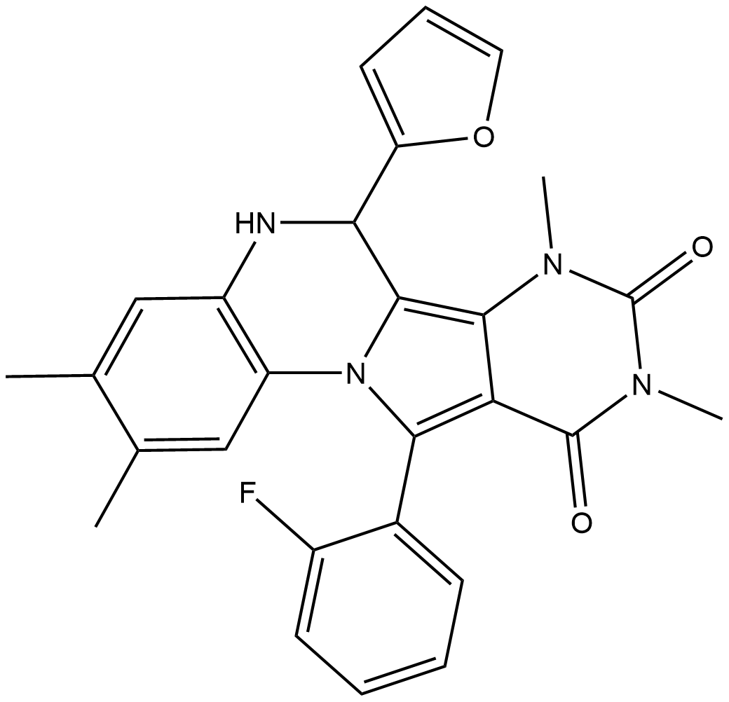 11-(2-FLUOROPHENYL)-6-(2-FURYL)-2,3,7,9-TETRAMETHYL-6,7-DIHYDROPYRIMIDO[4',5':3,4]PYRROLO[1,2-A]QUINOXALINE-8,10(5H,9H)-DIONEͼƬ